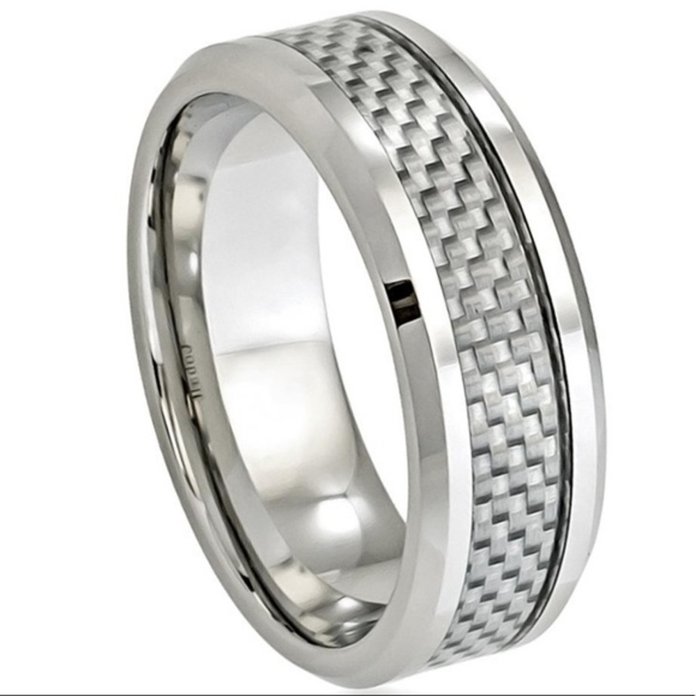 8mm Cobalt Gray Carbon Fiber Inlay Beveled Edge